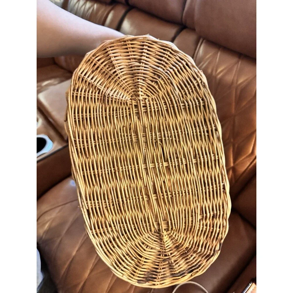 Vintage Large Wicker Basket with Handles Rustic Farmhouse Storage Laundry